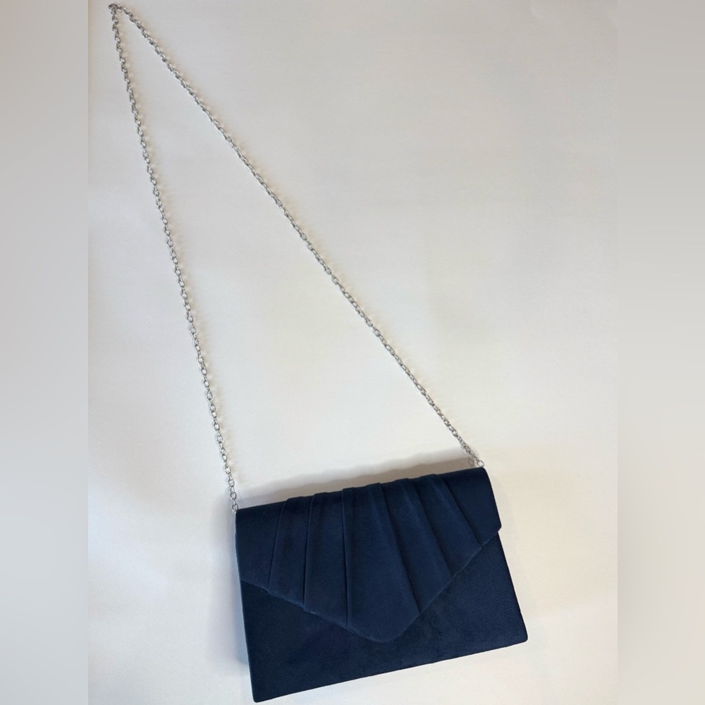 Blue Suede Clutch with Chain Strap - Picture 2 of 5